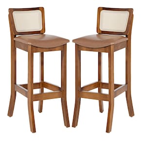 Kit 2 Banquetas Alta com Encosto Rattan Portugal Estofada Impermeável Caramelo L85 RMI
