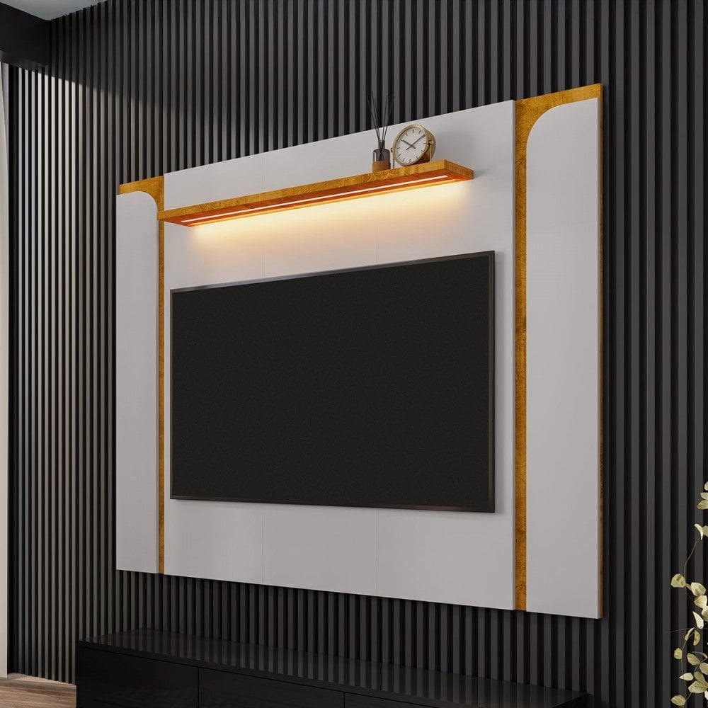 Painel para TV Até 75 Polegadas Maresias 1 Prateleira com Led Off White/Naturallle - Móveis Bechara