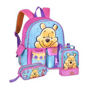 Kit Mochila De Costas Ursinho Pooh Lancheira e Estojo Duplo