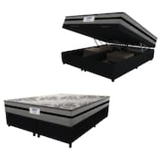 Cama Box Baú Casal Queen Colchão Gazin Com Molas Ensacadas Rubi 158x198x73cm Suede Preto/Cinza