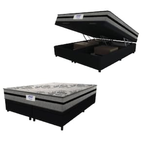 Cama Box Baú Casal Queen Colchão Gazin Com Molas Ensacadas Rubi 158x198x73cm Suede Preto/Cinza