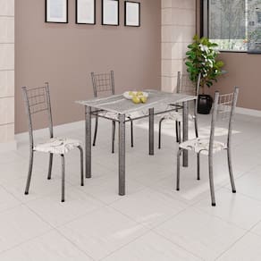 Conjunto de Mesa Tubular 100x60cm Tampo em Topázio com 4 Cadeiras Dany Arabesco/ Mart Prata