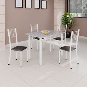 Conjunto de Mesa Tubular 100x60cm Tampo com 4 Cadeiras Dany Preto / Branco