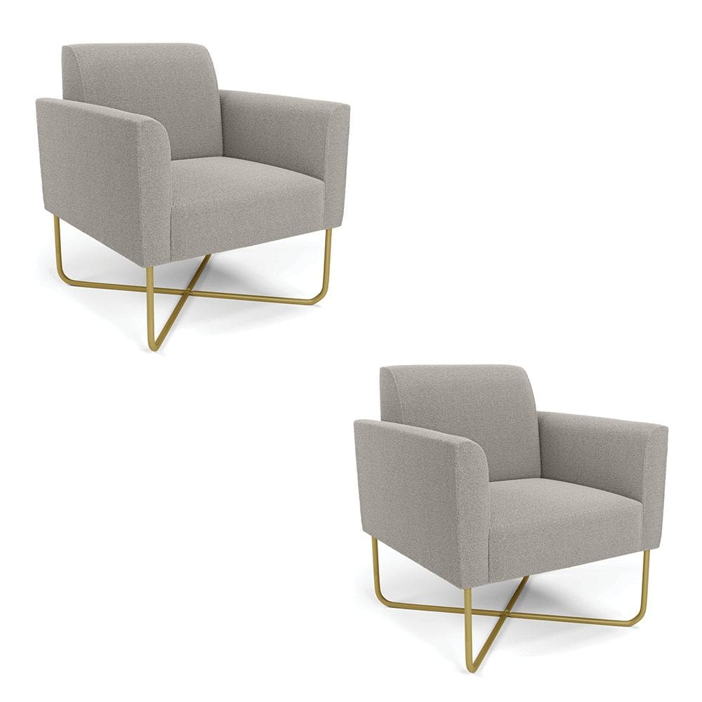 Poltrona Sala Base X Industrial Dourado Kit 2 Marisa Bouclê Cinza D03 - D`Rossi
