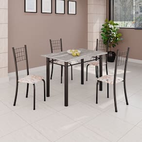 Conjunto de Mesa Tubular 100x60cm Tampo em Topázio com 4 Cadeiras Dany Preto