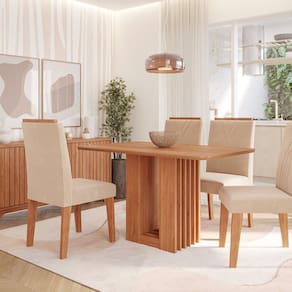 Sala de Jantar Ariela 130cm sem Vidro com 4 Cadeiras Nicole Cinamomo/Nude