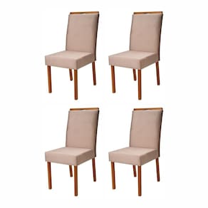 Conjunto 4 Cadeiras em Madeira Maciça e Estofada Bella Authentic Espresso Móveis Champanhe/Capuccino