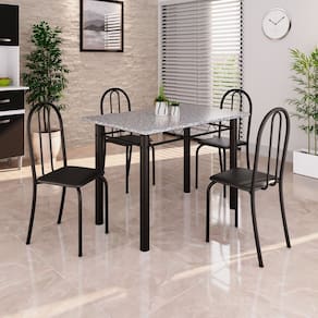 Conjunto de Mesa Tubular 100x60cm Tampo em Granito com 4 Cadeiras Preto