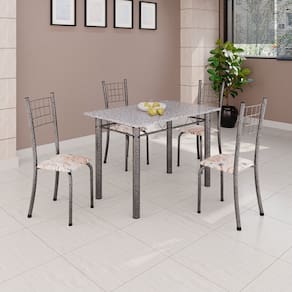 Conjunto de Mesa Tubular 100x60cm Tampo com 4 Cadeiras Dany Bege / Prata
