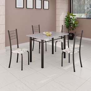 Conjunto de Mesa Tubular 100x60cm Tampo com 4 Cadeiras Dany Preto
