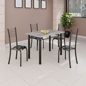 Conjunto de Mesa Tubular 100x60cm Tampo em Topázio com 4 Cadeiras Dany Preto