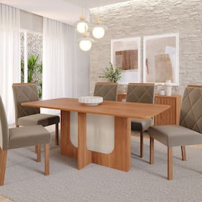 Sala de Jantar Louise 180cm sem Vidro com 06 Cadeiras Fernanda Cinamomo/Madeira