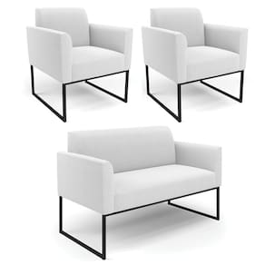 Namoradeira e 2 Poltronas Industrial Preto Marisa Bouclê Off White D03 - D`Rossi
