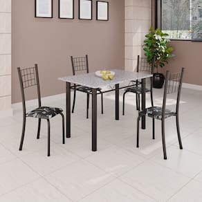 Conjunto de Mesa Tubular 100x60cm Tampo com 4 Cadeiras Dany Preto