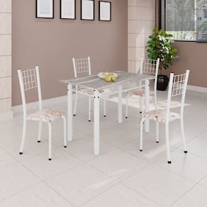 Conjunto de Mesa Tubular 100x60cm Tampo em Topázio com 4 Cadeiras Dany Bege / Branco