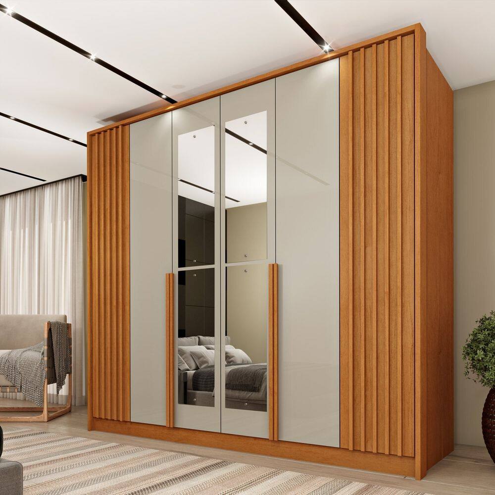 Guarda Roupa 6 Portas Ripado 244cm Nova York Flex com Espelho Espresso Cinamomo/Offwhite