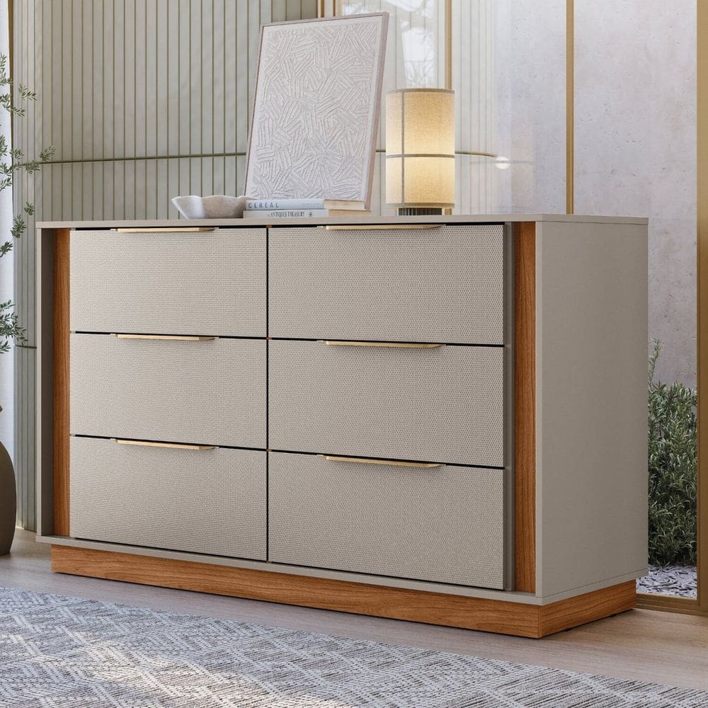 Cômoda 6g Sophia para Quartos 82,5x45x136cm Nogueira/Nude Prime TX
