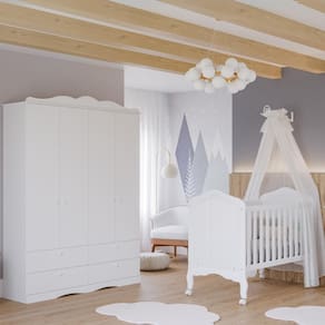 Quarto de Bebê Completo Berço Americano 2 em 1 Provençal Guarda Roupas 4 Gavetas 4 Portas 100% MDF