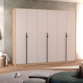 Guarda Roupa Casal 6 Portas Hefesto Carvalho Marrom/Off White