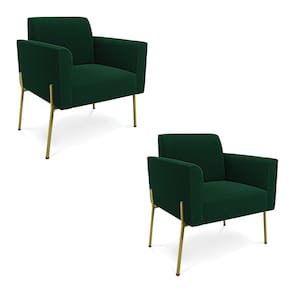 Poltrona Sala Estar Pé Ferro Dourado Kit 2 Marisa Bouclê Verde D03 - D`Rossi