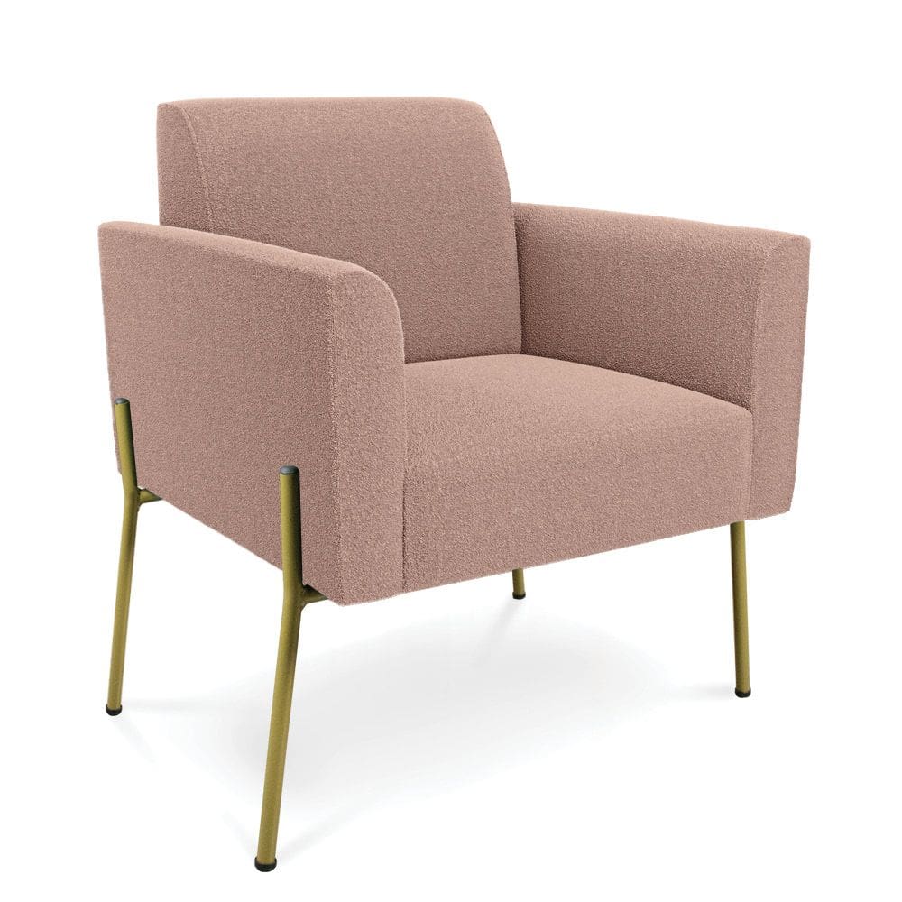 Poltrona Sala de Estar Pé Ferro Dourado Marisa Bouclê Rosê D03 - D`Rossi