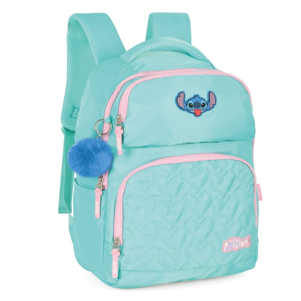 Mochila Costa Escola Repartição Notbook Juvenil Stitch Verde
