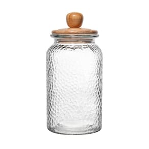 Porta Mantimento de Vidro Martelado com Tampa de Bambu 1,3L