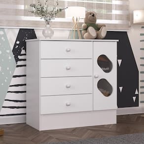 Cômoda Infantil 3 Gavetas 1 Porta com Janela Maya Rodial