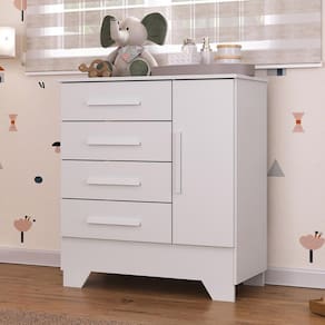 Cômoda Infantil 4 Gavetas 1 Porta com Pés Catavento Rodial