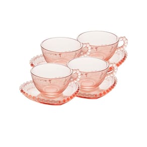 Conjunto 4 Xícaras de Chá de Cristal com Pires Coração Pearl
