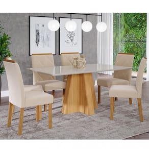 Conjunto Sala de Jantar Mesa Patricia 160cm 6 Cadeira Fernanda Cimol