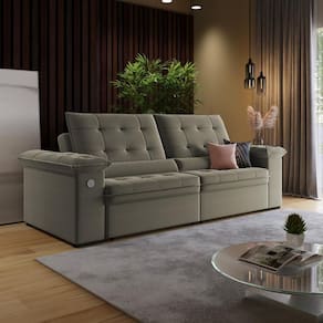 Sofá 4 Lugares Retrátil Reclinável Veludo 250cm Khalifa Wood Estofados