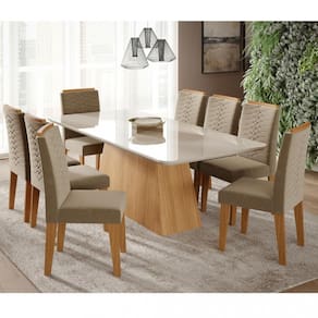 Conjunto Sala de Jantar Mesa Helena 8 Cadeira Clarice Cimol