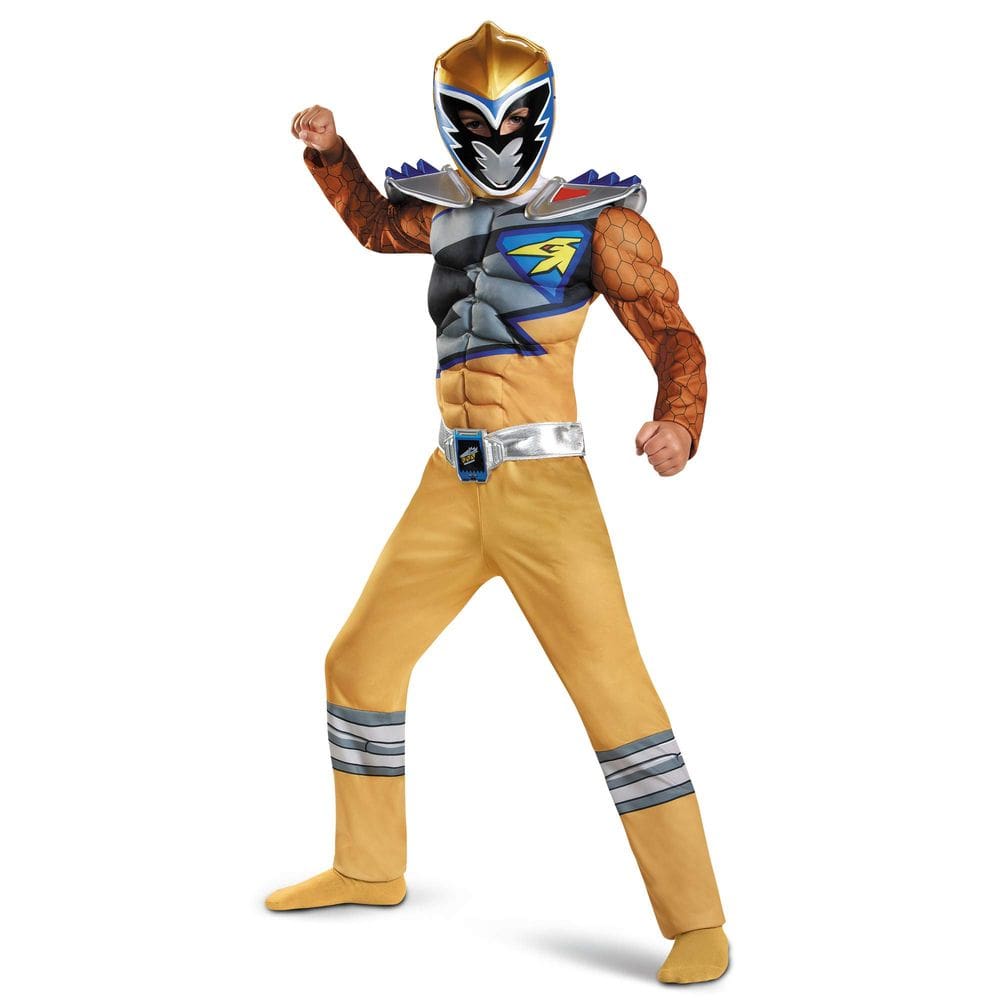 Disfarce Gold Power Rangers Dino Charge para crianças de 7 a 8 anos