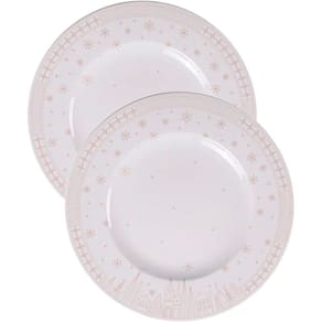 Kit Jogo Pratos Rasos Jantar 4Pçs 4 Pessoas Natal Noel 28cm
