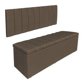 Kit Cabeceira Painel e Calçadeira Baú Solteiro 0,90m Londres Linho Marrom Dal Poz Estofados