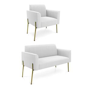 Namoradeira e Poltrona Pé Ferro Dourado Marisa Bouclê Off White D03 - D`Rossi