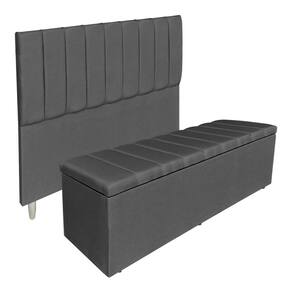 Kit Cabeceira e Calçadeira Baú Casal Queen 1,60m Londres Suede Cinza Dal Poz Estofados