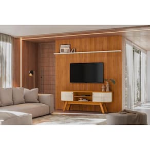 Home Theater New Laguna com Painel Para TV até 75 Polegadas Cinamomo off White - Madetec