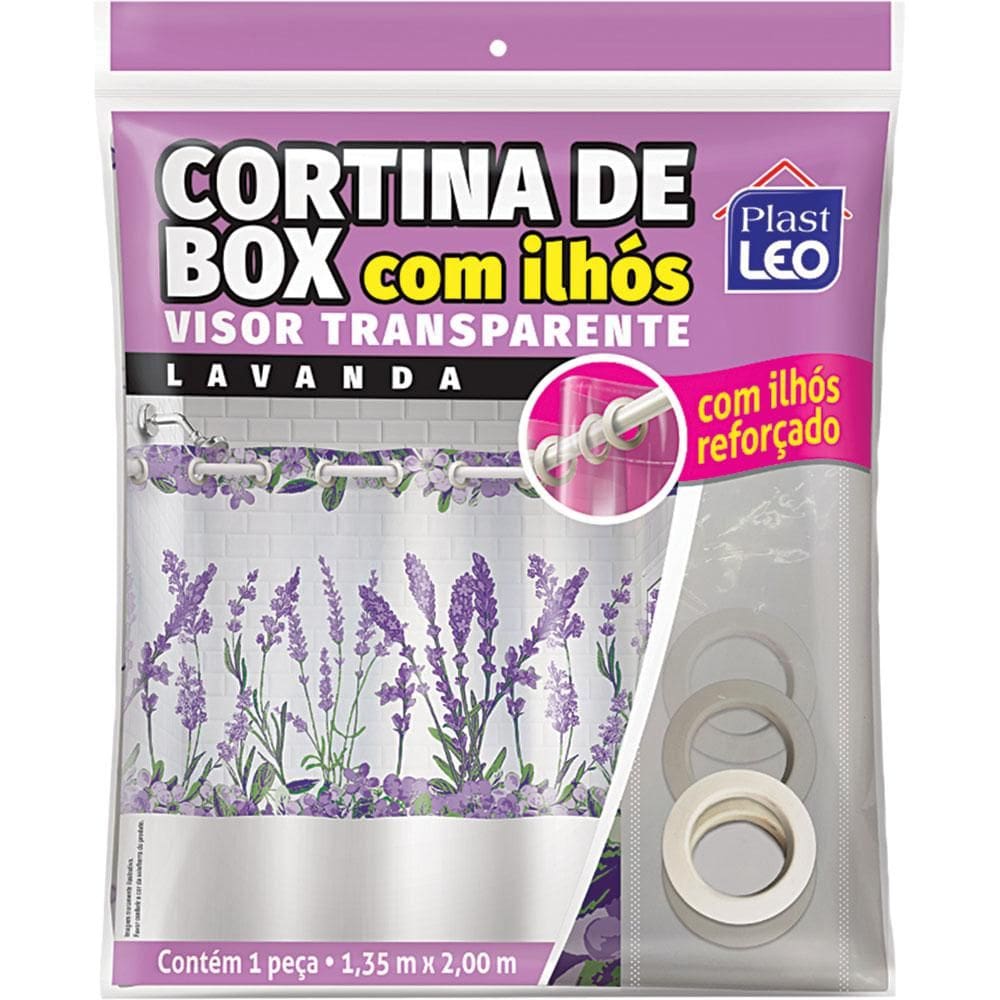 Cortina de Box 135x200cm PVC Plast Leo Lavanda com Ilhós