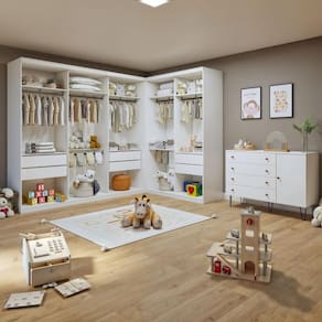 Quarto Infantil Conjunto Closet Valentina com Cômoda 1 Porta 4 Gavetas Aurora Branco