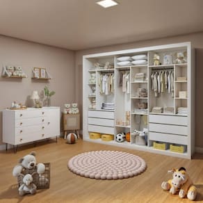 Quarto Infantil Closet Amara com Cômoda 1 Porta 4 Gavetas Aurora Branco