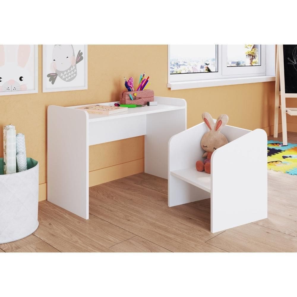 Conjunto Mesa e Poltrona Montessoriano Meu Fofinho Branco