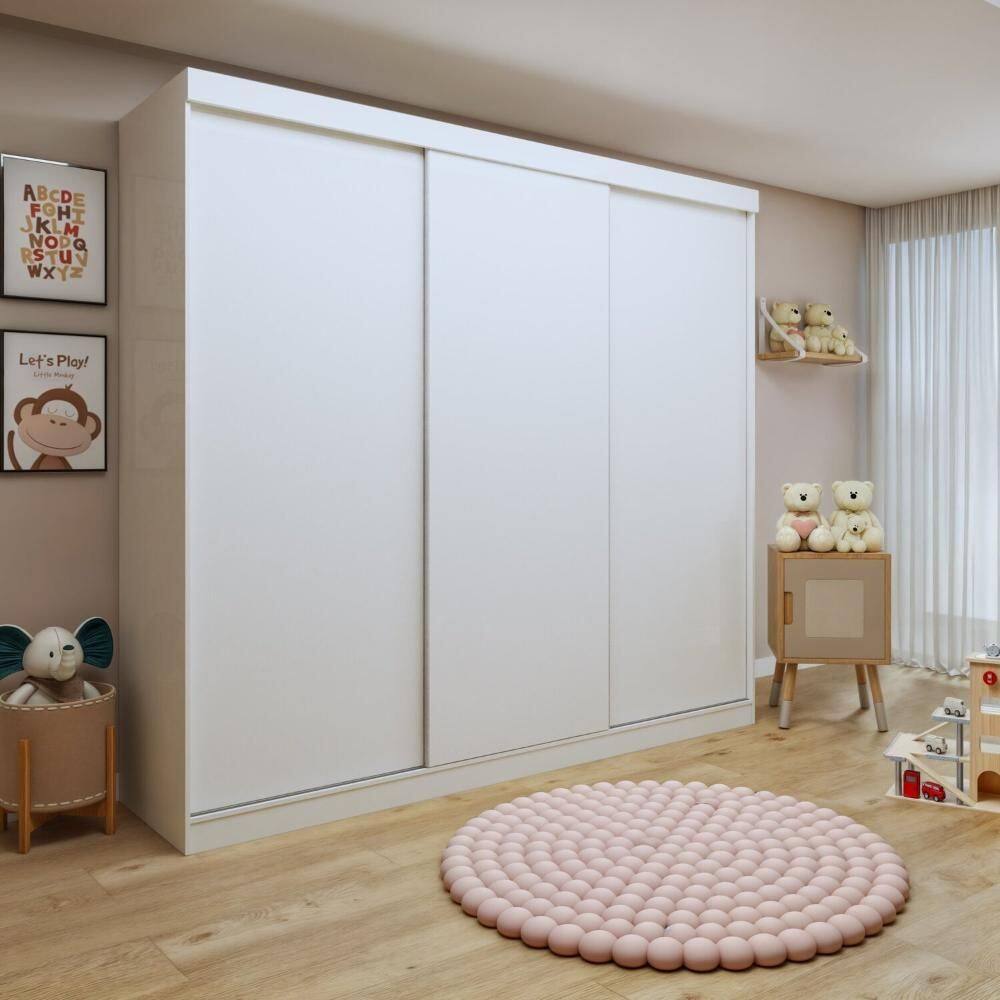 Guarda-roupa Infantil 3 Portas de Correr 4 Gavetas Thalia Branco