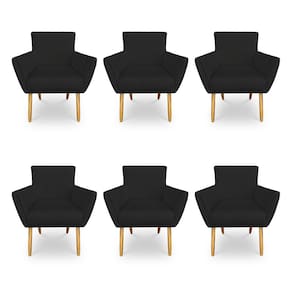 Kit 6 Poltronas Decorativa Leticia Suede Preto Pés Palito Castanho - Pallazio