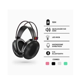 Fone De Ouvido Preto Sem Fio Bluetooth V5.3 Com LED