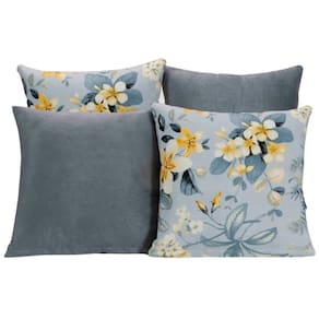 Kit 4 Capas De Almofada Para Sofá Estampa Cinza Com Azul
