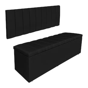 Kit Cabeceira Painel e Calçadeira Baú Casal Queen 1,60m Londres Veludo Preto Dal Poz Estofados