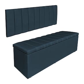 Kit Cabeceira Painel e Calçadeira Baú Solteiro 0,90m Londres Veludo Azul Marinho Dal Poz Estofados