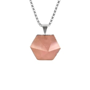 Pingente Prata 925 Quartzo Rosa Hexagonal Semi-Lapidado